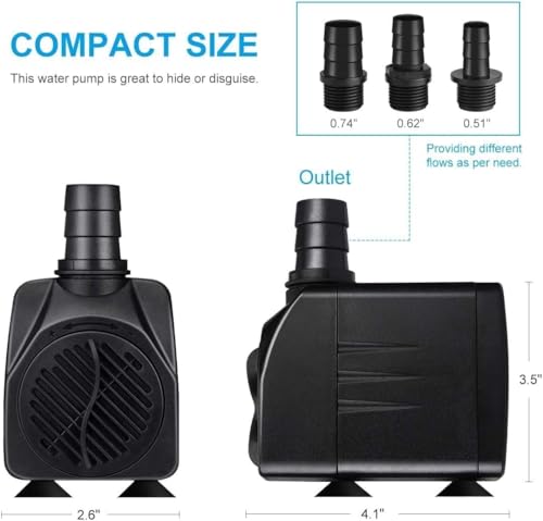 Awroutdoor Wasserpumpe Tauchpumpe, 1800L/H Aquariumpump für Teich Brunnen Aquarium Garten, Submersible Pumpe 3 Düse 13mm-16mm-19mm, Kabel1.9m(25W)