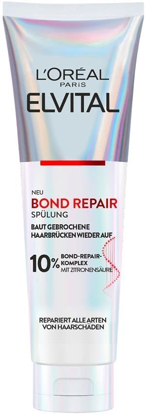 L’Oréal Paris Elvital Bond Repair Conditioner for Hair Damage, Hair Repair and Protection for Less Hair Breakage, More Flexibility and Shine, with Bond Repair Complex and Citric Acid, 150 ml L’Oréal Paris Elvital Bond Repair Conditioner for Hair Damage, Hair Repair and Protection for Less Hair Breakage, More Flexibility and Shine, with Bond Repair Complex and Citric Acid, 150 ml