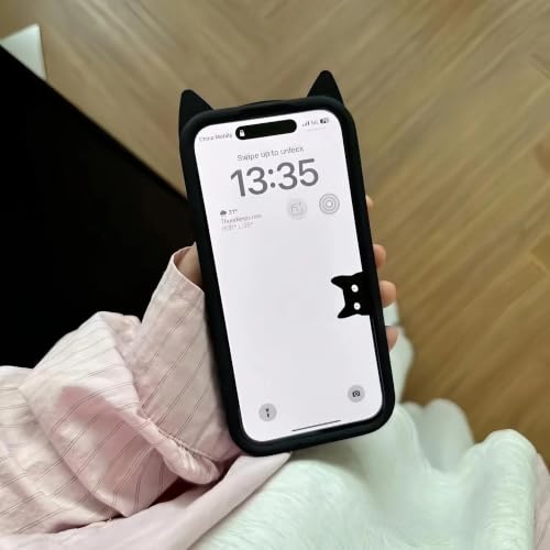 3D Cat Ears Shockproof Silicone Case for iPhone 13 Pro Max, Black - image 4