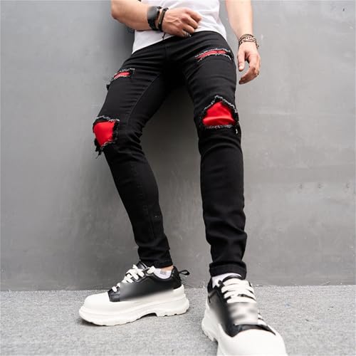 Distressed Tapered Leg Pants Slim Fit Casual Skinny Jean Ripped Stretch Denim Jeans for Men4