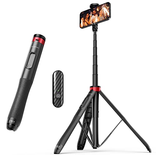 ATUMTEK 51'’ Perche Selfie Trépied, Perche à Selfie Bluetooth Selfie Stick avec Aluminium Résistant et Pieds Antidérapants Trépied Smartphone TikTok pour iPhone Samsunget Android - Rouge