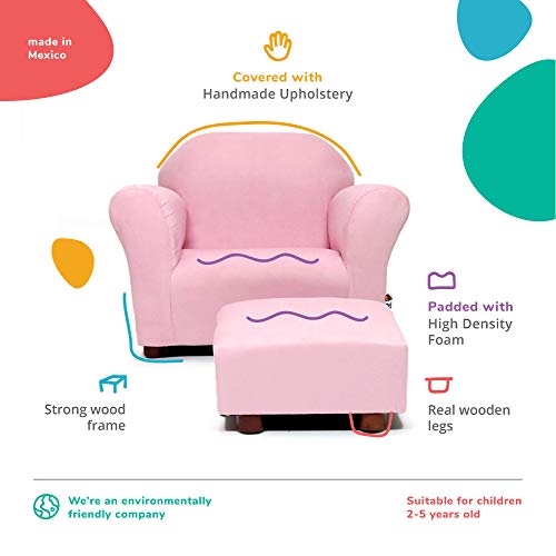 KEET Roundy Child Size Chair with Microsuede Ottoman, Pink, Ages 2-5 years