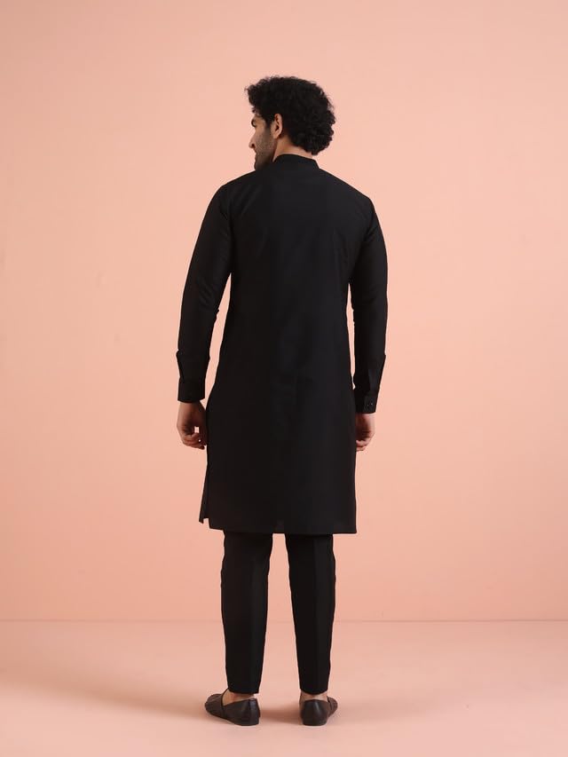 Ensemble Kurta noir homme chic de marque KISAH avec patch raffiné taille 40 - 3