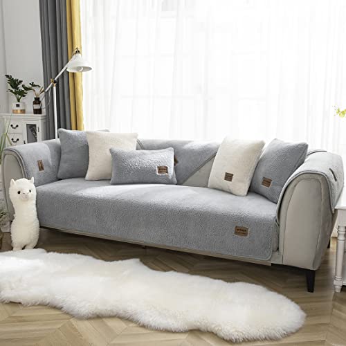 Vctops Sherpa Fleece Sofa Couch Covers Super Soft Warm Plush Sectional Couch Cover Luxury Fuzzy Furry Non Slip Sofa Slipcover Furniture Protector (Grey,28"X28") #TOP4
