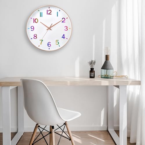 Image of HZDHCLH Kid Wall Clocks Battery Operated,12 inch Silent Non Ticking Modern Wall Clock for Nursery Kids Room Living Room Bedroom Kitchen Office Classroom Decor