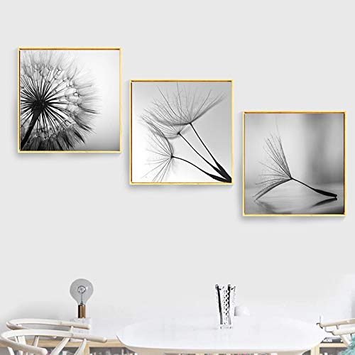Toile de fleur de pissenlit nature noir et blanc 80x80 cm Hanpmy 3 pièces sans cadre