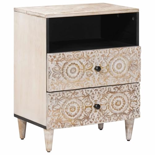 Table de chevet blanche 2 tiroirs en manguier table d'appoint salon