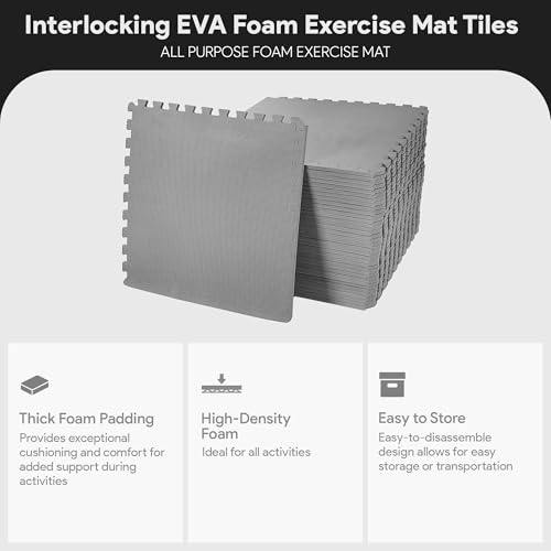 Image of BalanceFrom Puzzle Exercise Mat 1 /2 inch Thick, EVA Interlocking Foam Floor Tiles for Home Gym, Mat for Home Workout Equipment, Floor Padding for Kids, Gray, 24 in x 24 in x 1 /2 in, 144 Sq Ft - 36 Tiles | Tiles for Home Gym, Mat for Home Workout Equipment, Floor Padding for Kids, Gray, 24 in x 24 in x 1 /2 in, 144 Sq Ft-36 Tiles