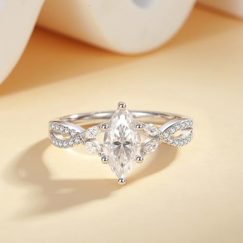 Marquise Cut Moissanite Engagement Ring For Women 18 K White Gold Plated S925 Sterling Silver Modern Ring For Her3