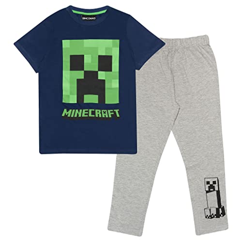 Minecraft Creeper Boys Long Pijamas Set Blue/Heather Grey 6-7 años