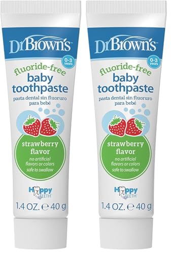 Image of Dr. Brown's Fluoride-Free Baby Toothpaste, Infant and Toddler Oral Care, 1.4oz/40g, 0-3 Years, Strawberry, 2-Pack