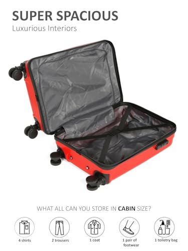 Image of Teakwood Small Size 8 Wheels Trolley Bag, Hard Cabin with Zipper Closure, Adjustable Push Button & Cross Side Strap, Number Lock System 360 Degree (Small, Red)