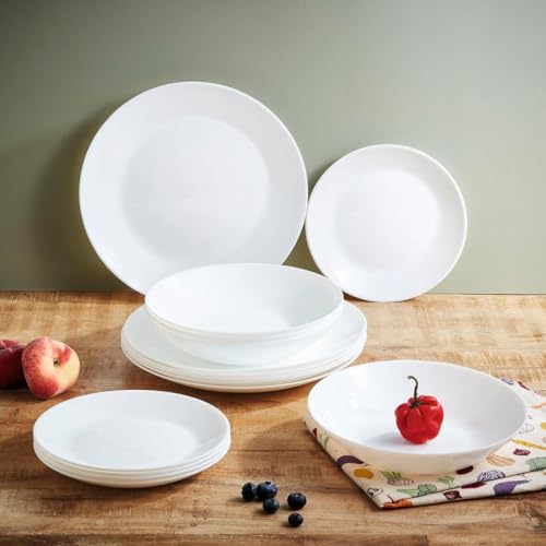 Arcopal Komplettes weißes Tafelservice für 6 Personen, 24-teilig, 6 flache Teller, 6 tiefe Teller, 6 Dessertteller und 6 Tassen, mehrfarbig, 24-teilig