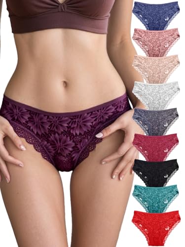 Seamless Underwear for Women Sexy No Show Bikini Panties Lace Ladies Soft Breathable Cotton Bikini for Ladies 12 Pack Multicolor