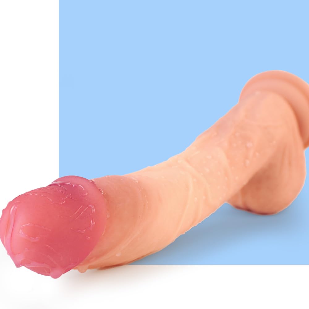 10 Inch Realistic Uncut Big Dildo, Huge Thick Real Feel Dual Density Silicone Dildos with Suction Cup, Wide Foreskin Dildo Sex Toy for Men and Women Sexual