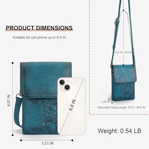 Image of Small Crossbody Bags for Women Trendy Vegan Leather Cell Phone Bag Embossed Flower Design Wallet Purses with Strap