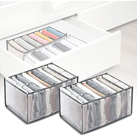 Evankin 2PCS Wardrobe Clothes Organizer - 9-Grid Drawer & Closet Storage Organizer - Nylon Mesh Organizer - Large Size for Shirts, T-Shirts, Scarf (Grey) 3 pack Cover