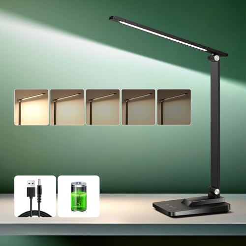 Rechargeable Lamp, 3600mAh Cordless Lamp,10 Brightness/5 Colors/Memeroy Battery Lamp+45min Timer, Eye-Caring Desk Light, Flexible LDE Desk Lamps Office, Working, Crafting, Studying, Sleep