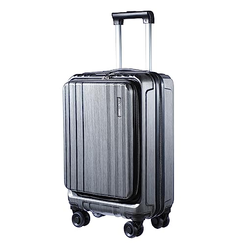Carry On 55X35X23Cm Cabin Luggage 20 Inch With Front Compartment For 15.6" Laptop, Lightweight Abs+Pc Hardshell Suitcase With Dual Control Tsa Lock, Ykk Zipper, 4 Spinner Silent Wheels, Silver Grey #TOP7