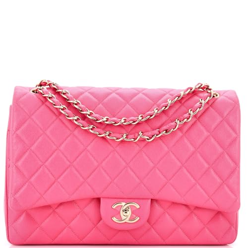 Pre-Loved Classic Double Flap Bag Quilted Caviar Jumbo, Pink