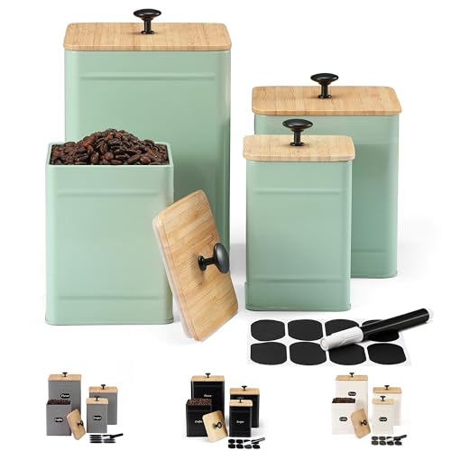 PERFNIQUE Airtight Kitchen Canisters Set of 4 (Sage Green)