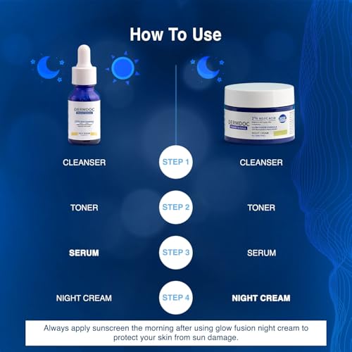 Image of DermDoc Glowlixir Set of 2-10% Niacinamide Face Serum (15ml) & 2% Kojic Acid Night Cream with Niacinamide & Alpha Arbutin (25 g) | Skin Brightening Combo
