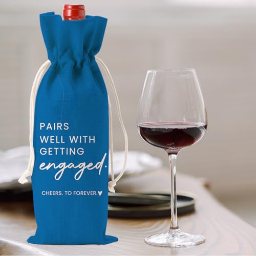 Image of Engaged Engagement Gifts for Couples Her Engagement Party Decorations | Engaged Wine Bag for Couple Women Pairs Well with Getting Engaged Wine Accessory Sets Blue