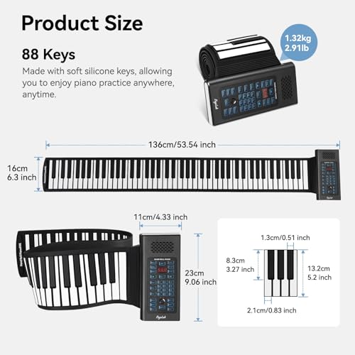88 Keys Roll Up Keyboard Piano, Portable Electric Foldable Piano with Sustain Pedal, 20 Songs, 128 Tones, 128 Rhythms, Rechargeable & Wireless BT, Music Gift for Beginners (with LED Display) - Les Beatles, Paul McCartney, John Lennon, RIngo Starr, George Harrison 88 Keys Roll Up Keyboard Piano, Portable Electric Foldable Piano with Sustain Pedal, 20 Songs, 128 Tones, 128 Rhythms, Rechargeable & Wireless BT, Music Gift for Beginners (with LED Display) – Image 8