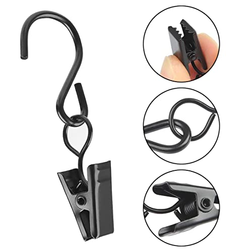 Stainless Steel Metal Clips with S Hooks for Curtain Photos, Art Craft Hanger Hanging Clips, Home Decoration, 60 Pack, Black - Image 4