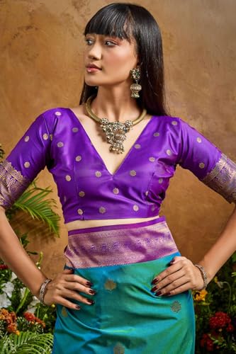 Image of SWORNOF Women's kanjivaram banarasi silk saree for festival Wedding silk with rich pallu Design sarees for women with Unstitched blouse piece