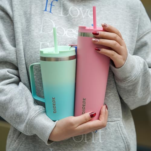 Image of BJPKPK 30oz Insulated Tumbler with Handle, Lid & Straw, Stainless Steel
