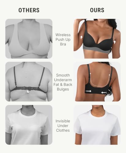 Image of FeelinGirl Wireless Push Up Bra Full Support Lift Balconette Seamless | No Underwire Tshirt Bra, Full Coverage, Back Smoothing, No Show Comfy Bra for Deep V Clothes