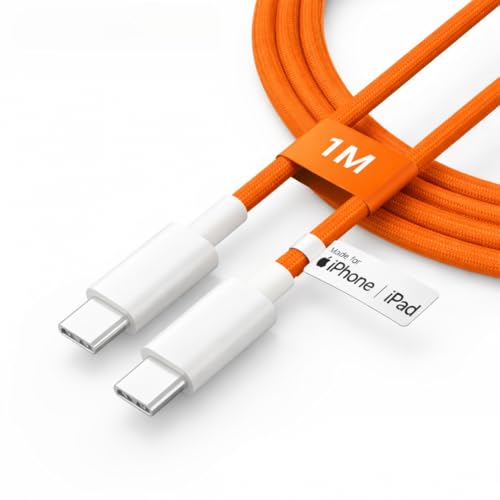 Image of iPhone Charger Cable(MFi Certified) Type-C 1M Nylon Braided Cable Compatible with iPhone 17 /17 Air /17 Pro /17 Pro Max /16 /16 Plus /16 Pro /16 Pro Max /15 /Samsung S25 /S24 /S23 /Laptop /Tab|60W Fast Charging