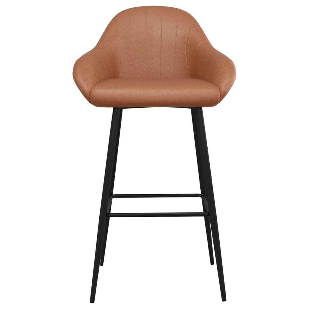 Moderno taburete de bar con asiento acolchado y respaldo 2 unidades en color marrón claro de piel sintética resistente a la suciedad, taburete con reposapiés y patas de metal con recubrimiento
