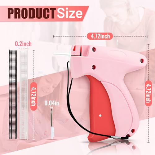 Image of Stitch Gun for Clothes - Handheld Stitch Gun Quick Clothing Fixer - Tagging Gun for Clothing, Sewing Kit-Includes 6 Needle, 1000 Black Fasteners & 1000 White Fasteners (Pink Red)