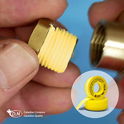 D.N. Group Enterprise Inc. 540" (Twice Longer) PTFE Yellow Gas Line Pipe, Industrial Grade Thread Sealing Tape, Plumbers Propane Teflon Tape (540" X1/2", Yellow)
