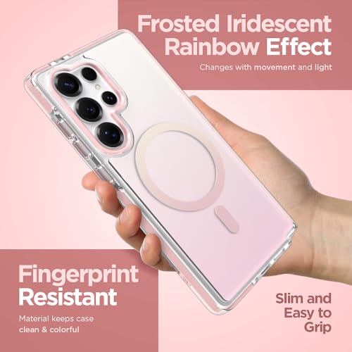 Image of Magnetic Case for Samsung Galaxy S25 Ultra [Compatible with Magsafe] [Anti-Yellowing] [1 Screen Protector] Slim Clear Iridescent Case for Galaxy S25 Ultra 6.9 inch, Pink