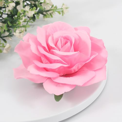 Image of 3.9 Inches Pink Rose Hair Clips & Flower Brooches for Women | Charming Design Pink Rose Brooches & Flower Pins for Women | Lapel Pin Wedding Flowers Hair Accessories & Valentines Day Gifts for Her