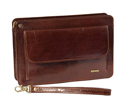 Sac de poignet en cuir homme A7 marron protège votre mobile
