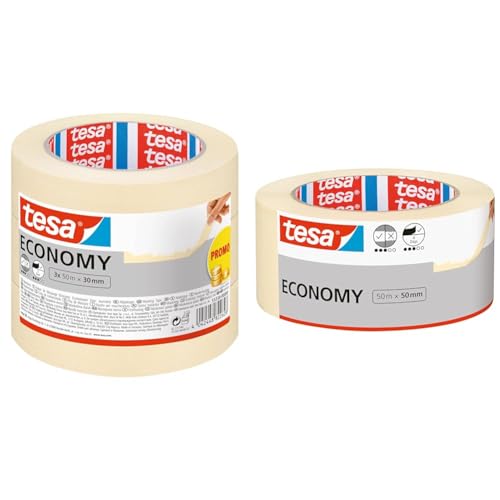tesa Malerband ECONOMY - Vielseitiges Klebeband & Malerband ECONOMY - Vielseitiges Klebeband für Malerarbeiten ohne Lösungsmittel - Bis zu 4 Tage nach Gebrauch rückstandslos entfernbar, 50 m x 50 mm