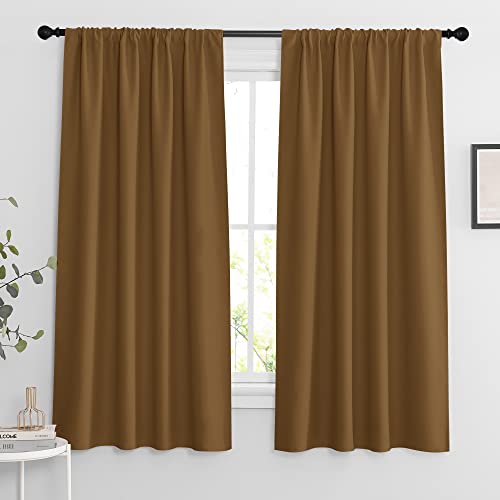 RYB HOME Bedroom Curtains Blackout - Light Block Energy Efficiency Small Window Treatment Drapes for Kitchen Dining Baby Nursery Living Room, W 42 x L 63 inch, Gold Brown, 2 Panels