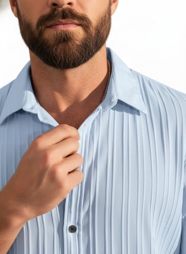 Image of Amazon Brand - INKAST Men's Casual Button Down Shirts Long Sleeve Linen Shirt Fashion Textured Beach Summer Shirt