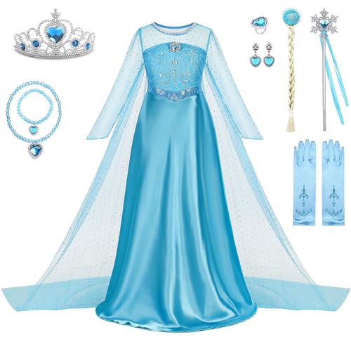 WIOLETA Elsa Kostüm Mädchen Elsa Kleid Mädchen Elsa Kleid Eiskönigin Prinzessin Kleid Mädchen Prinzessin Kostüm Mädchen, 120, Blau