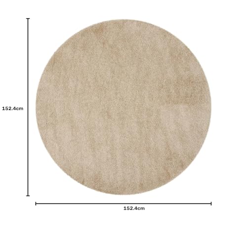 Image of Premium Round Shaggy Carpet Plain Fur Rugs Home and Living Room 5x5 Feet Microfiber & Polyster Modern Interior Floor Mat Beige
