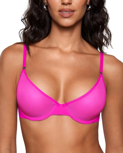 Image of INLYRIC Women's Cosnufy Sheer Balconette Bra Demi Unlined Plunge Mesh See Through Sexy Bras Underwire