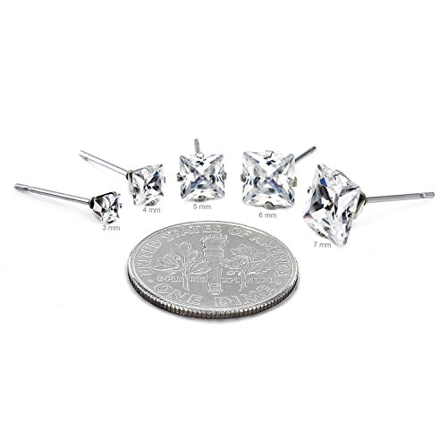 JewelrieShop Stud Earrings Surgical Steel Earrings for Sensitive Ears Stud Earrings Pack Hypoallergenic Cubic Zirconia Earrings for Women (Silver, 3-8mm, 5 Pairs / 6 Pairs / 8 Pairs)3