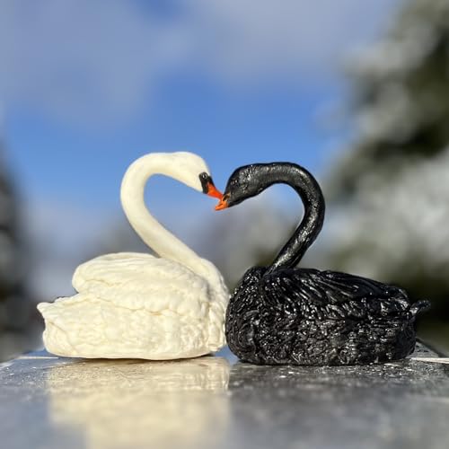 Black and White Bride and Groom Swan Cake Toppers – Handmade Fondant Pair, 3