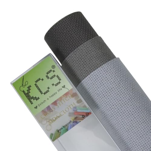 Image of KCS 3 pc of 15 inch x 18 inch(38cmx45cm) 16 Count Cross Stitch Cotton Aida Cloth Needlework Rolled Fabric Box,16CT,Light Grey+Medium Grey+Dark Grey