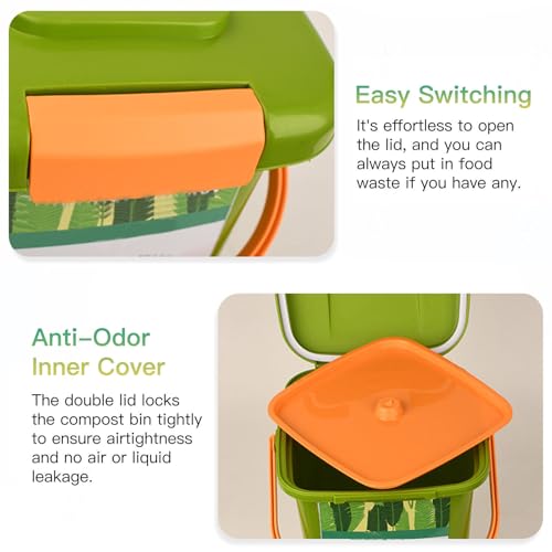 LFLIFENG Kitchen Compost Bin Countertop 2/2.6/4/5 Gallon Composter Tumbler Outdoor Save Space and Easy to Carry Kitchen Composter Bin,Style1(8L)-2Set - Image 3