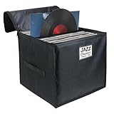 Bonnary Vinyl Record Storage Box, Waterproof Organizer Storage with Lid & Handles for 90 (12-inch) Single...